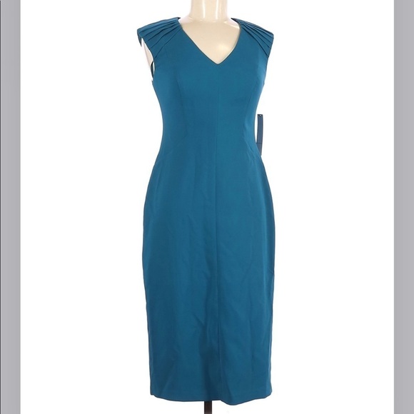 Maggy London | Short Sleeve Knee Length Teal Dress - Picture 1 of 6